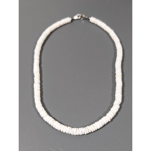 Retro Y2K Stacked Shell Choker Necklace White Beachy Surfer 14 in - Picture 2 of 8